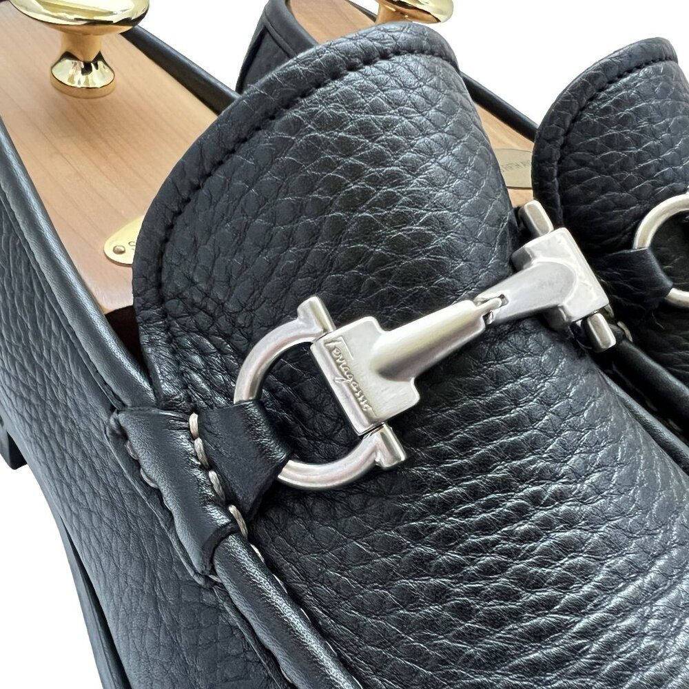 $895 Salvatore Ferragamo Mens MAGNIFICO Shoes Gancini Silver Bit Loafers 8.5 D